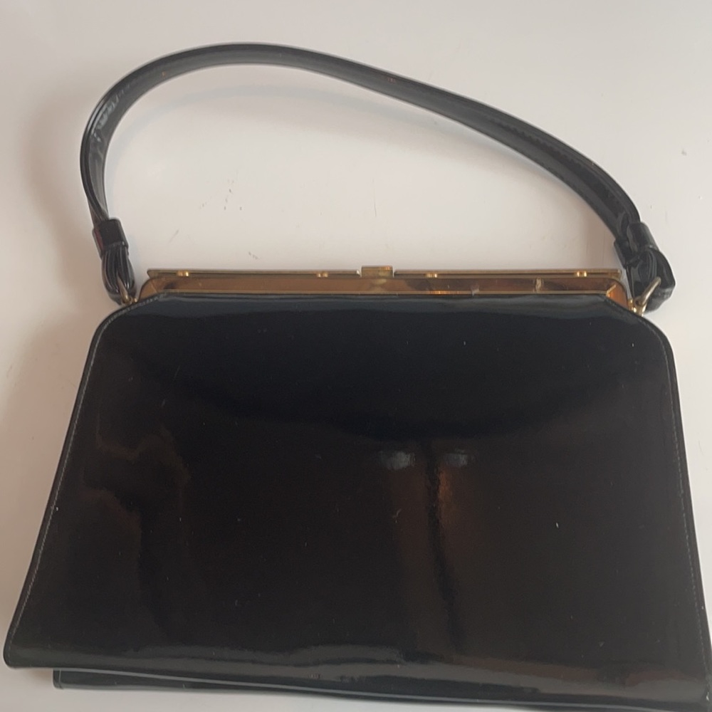 vintage After Five 1960’s purse black patent leather handbag coin wallet